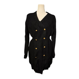 Size S Black Ribbed V neck Cardigan Sweater Gold Buttons Sweater Dress Stretch